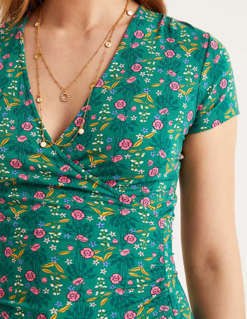 Short Sleeve Jersey Wrap Top - Forest, Garden Charm Short Sleeve Jersey Wrap Top - Forest, Garden Charm