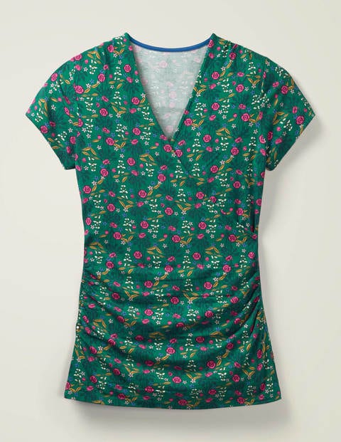 Short Sleeve Jersey Wrap Top - Forest, Garden Charm Short Sleeve Jersey Wrap Top - Forest, Garden Charm