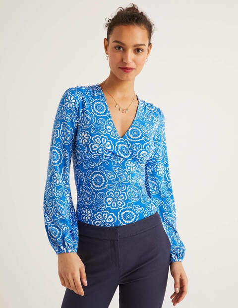 Elodie Jersey Wrap Top - Bold Blue, Floral Delight Elodie Jersey Wrap Top - Bold Blue, Floral Delight