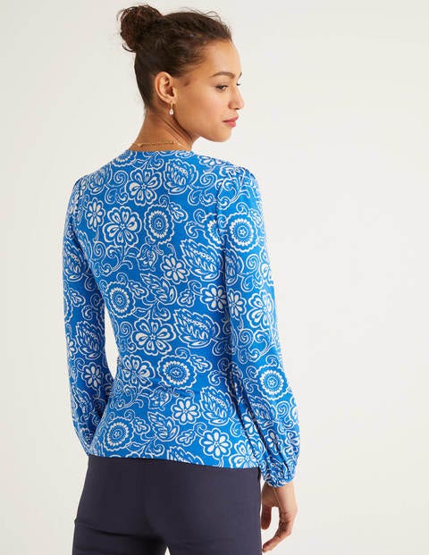 Elodie Jersey Wrap Top - Bold Blue, Floral Delight Elodie Jersey Wrap Top - Bold Blue, Floral Delight