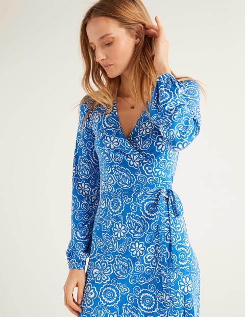 Elodie Jersey Wrap Dress - Bold Blue, Floral Delight Elodie Jersey Wrap Dress - Bold Blue, Floral Delight
