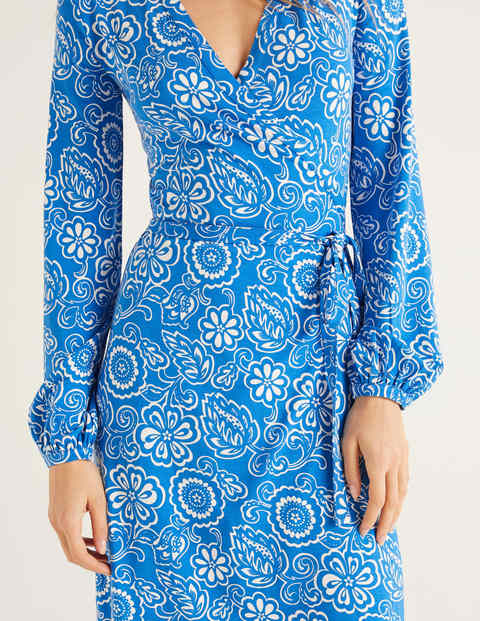 Elodie Jersey Wrap Dress - Bold Blue, Floral Delight Elodie Jersey Wrap Dress - Bold Blue, Floral Delight