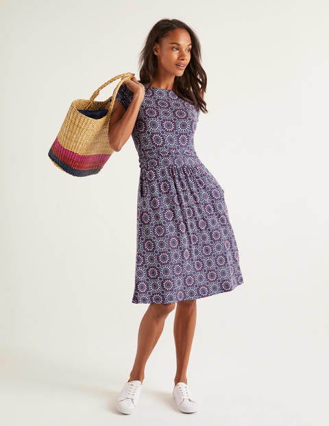Robe Amelie en jersey - Bleu Renaissance, motif tuile soleil Robe Amelie en jersey - Bleu Renaissance, motif tuile soleil