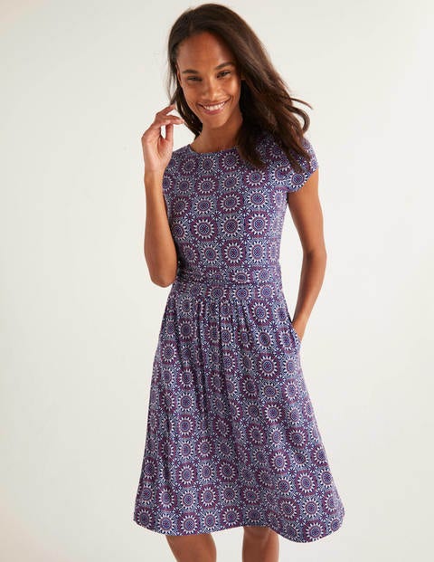 Robe Amelie en jersey - Bleu Renaissance, motif tuile soleil Robe Amelie en jersey - Bleu Renaissance, motif tuile soleil