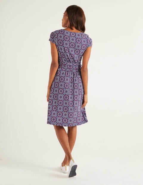 Robe Amelie en jersey - Bleu Renaissance, motif tuile soleil Robe Amelie en jersey - Bleu Renaissance, motif tuile soleil