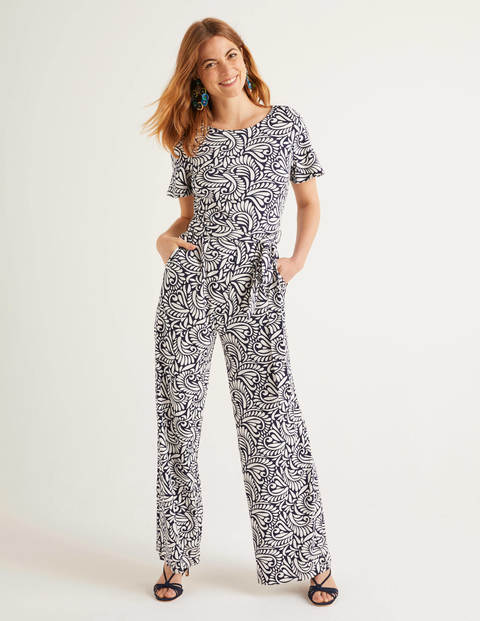 Combinaison Camille en point de Rome - Bleu marine, motif Fern Swirl Combinaison Camille en point de Rome - Bleu marine, motif Fern Swirl