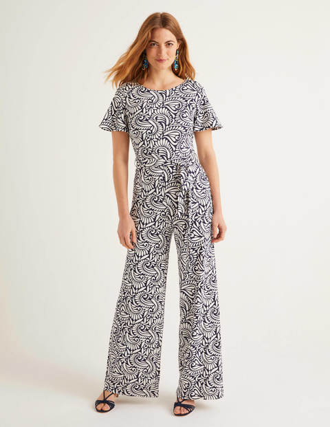 Combinaison Camille en point de Rome - Bleu marine, motif Fern Swirl Combinaison Camille en point de Rome - Bleu marine, motif Fern Swirl