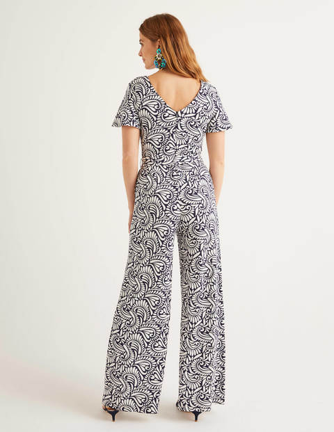 Combinaison Camille en point de Rome - Bleu marine, motif Fern Swirl Combinaison Camille en point de Rome - Bleu marine, motif Fern Swirl