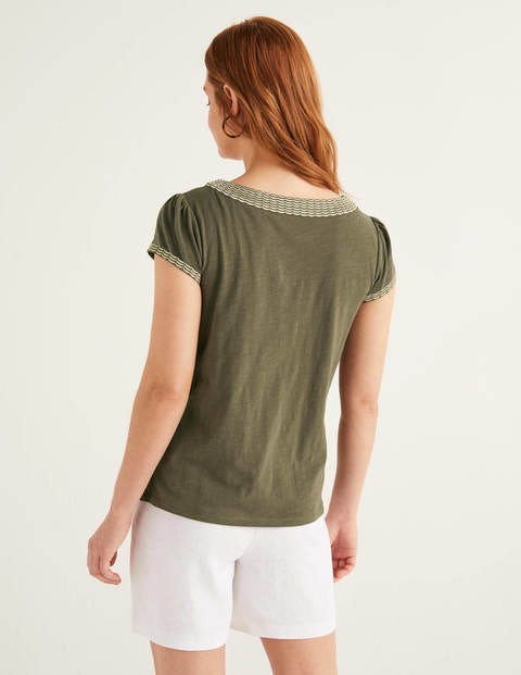 Sena Besticktes Jerseyoberteil - Klassisches Khaki/Gold, Muschelmuster Sena Besticktes Jerseyoberteil - Klassisches Khaki/Gold, Muschelmuster
