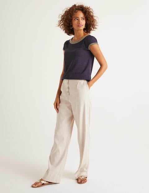 Sena Embroidered Jersey Top - Navy/Gold Scallop Sena Embroidered Jersey Top - Navy/Gold Scallop