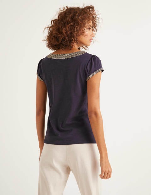 Sena Embroidered Jersey Top - Navy/Gold Scallop Sena Embroidered Jersey Top - Navy/Gold Scallop