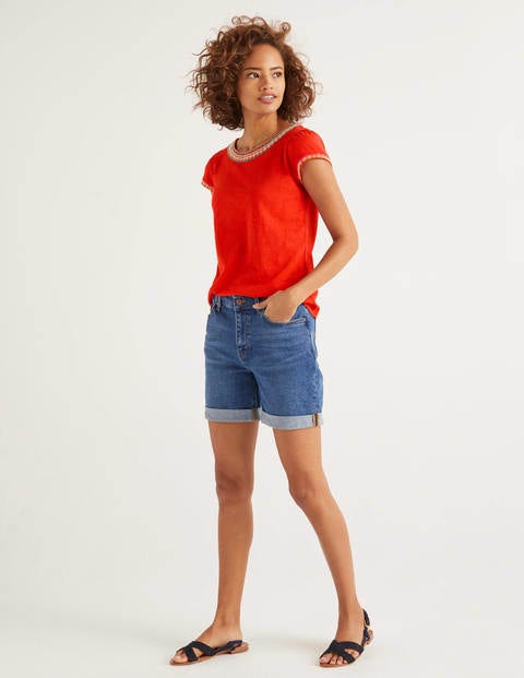Sena Embroidered Jersey Top - Post Box Red/Multi Scallop Sena Embroidered Jersey Top - Post Box Red/Multi Scallop