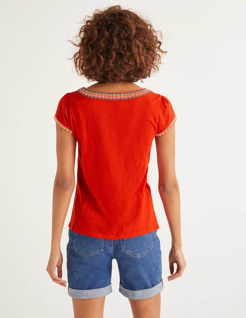 Sena Embroidered Jersey Top - Post Box Red/Multi Scallop Sena Embroidered Jersey Top - Post Box Red/Multi Scallop