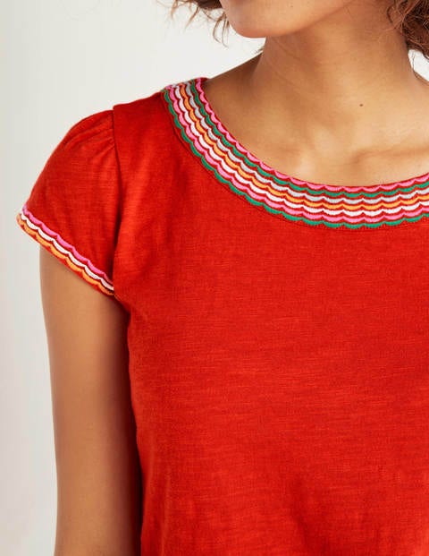 Sena Embroidered Jersey Top - Post Box Red/Multi Scallop Sena Embroidered Jersey Top - Post Box Red/Multi Scallop