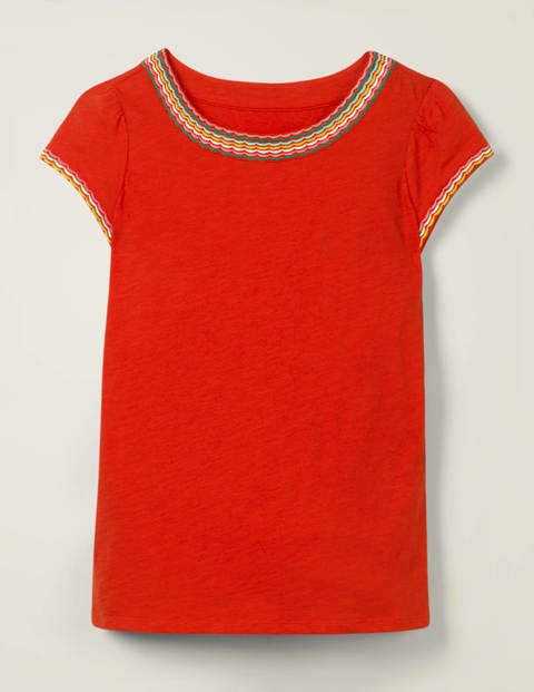 Sena Embroidered Jersey Top - Post Box Red/Multi Scallop Sena Embroidered Jersey Top - Post Box Red/Multi Scallop