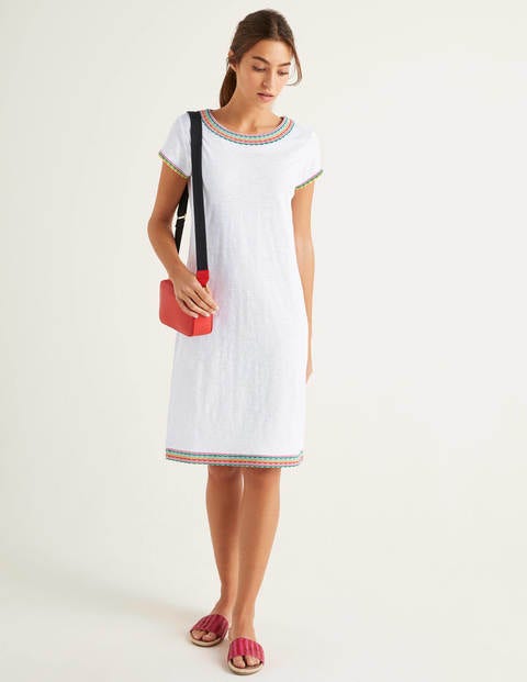 Sena Embroidered Jersey Dress - White Sena Embroidered Jersey Dress - White