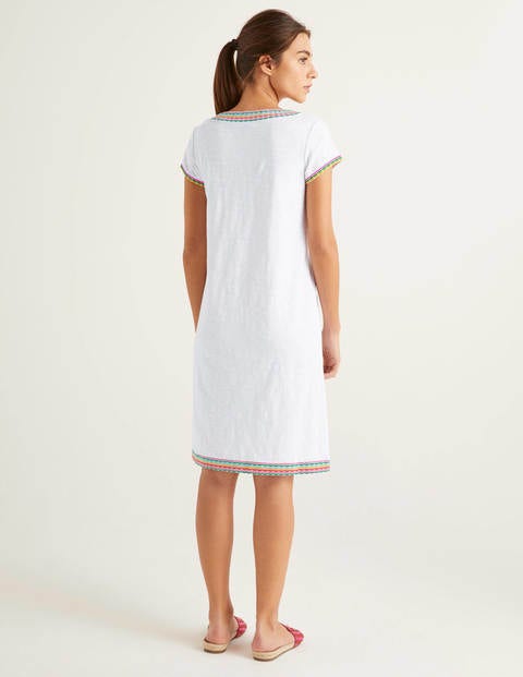 Sena Embroidered Jersey Dress - White Sena Embroidered Jersey Dress - White