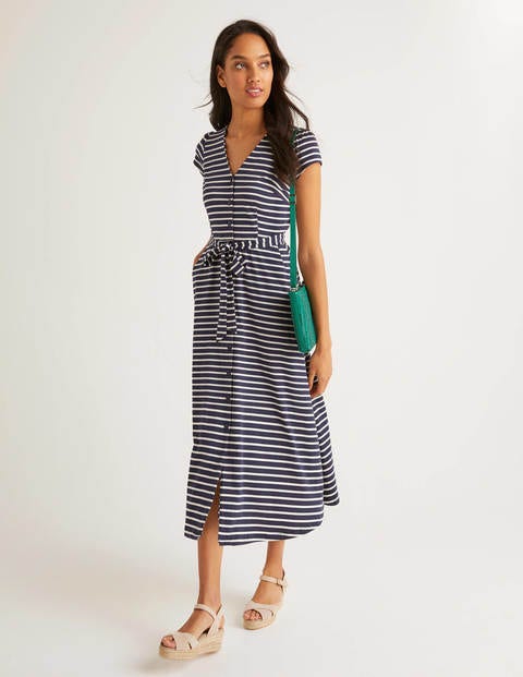 Frances Jersey Midi Dress - Navy/Ivory Stripe Frances Jersey Midi Dress - Navy/Ivory Stripe