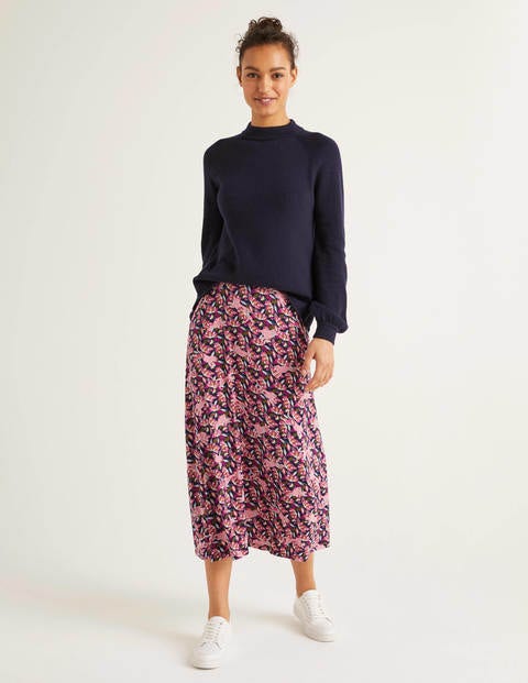Jersey Midi Skirt - Navy, Cheetah Bloom Jersey Midi Skirt - Navy, Cheetah Bloom