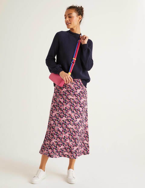 Jersey Midi Skirt - Navy, Cheetah Bloom Jersey Midi Skirt - Navy, Cheetah Bloom