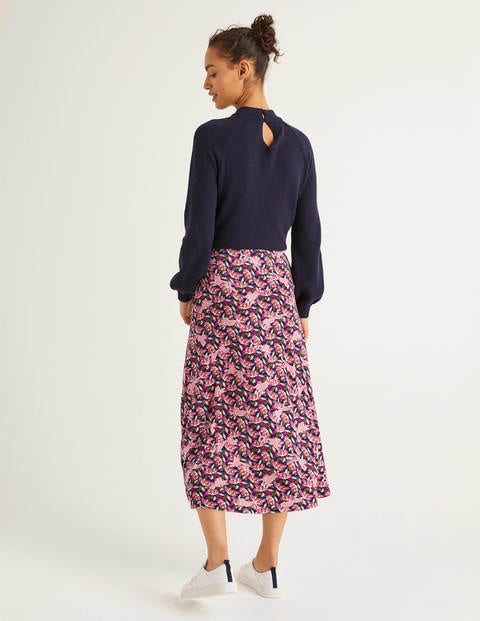 Jersey Midi Skirt - Navy, Cheetah Bloom Jersey Midi Skirt - Navy, Cheetah Bloom
