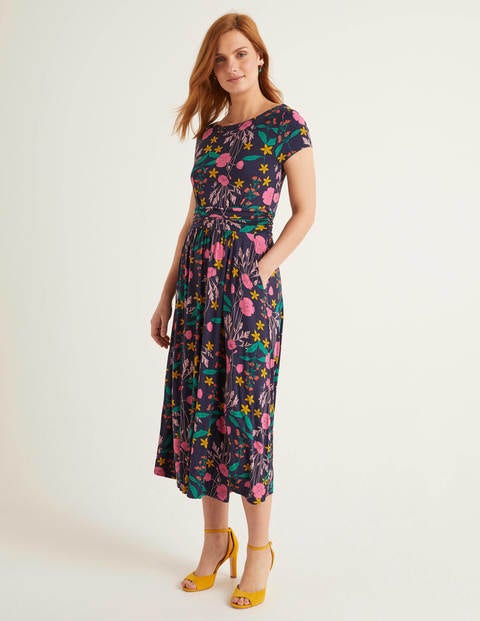 Faye Jersey Midi Dress - Navy, Garden Charm Faye Jersey Midi Dress - Navy, Garden Charm