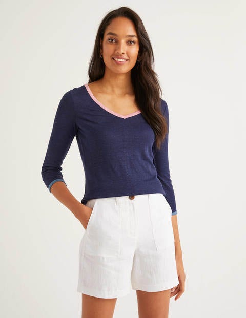 T-shirt col V Cornelia en lin - Bleu marine T-shirt col V Cornelia en lin - Bleu marine