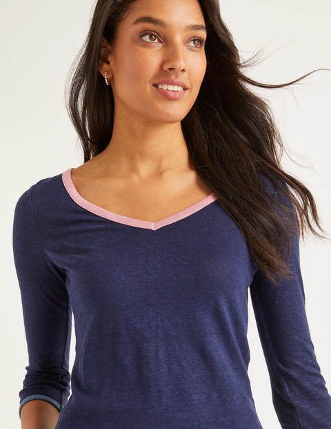 T-shirt col V Cornelia en lin - Bleu marine T-shirt col V Cornelia en lin - Bleu marine