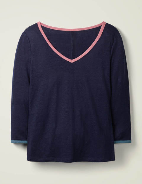 T-shirt col V Cornelia en lin - Bleu marine T-shirt col V Cornelia en lin - Bleu marine