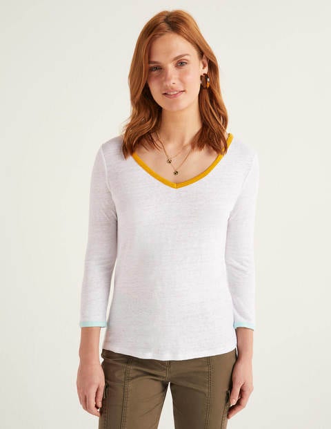 Cornelia Leinen-T-Shirt mit V-Ausschnitt - Weiß Cornelia Leinen-T-Shirt mit V-Ausschnitt - Weiß