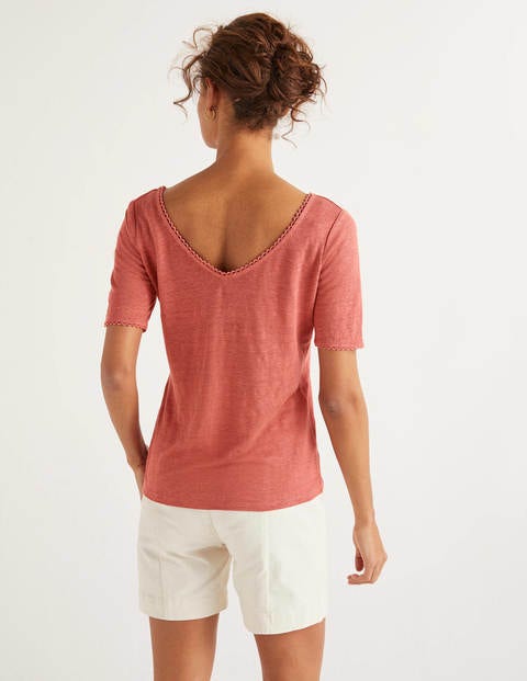 Serena Scallop Trim Linen Tee - Rouge Serena Scallop Trim Linen Tee - Rouge
