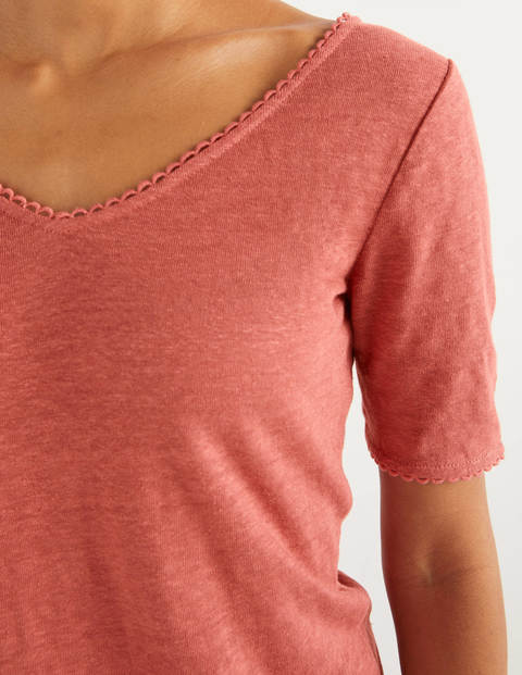 Serena Scallop Trim Linen Tee - Rouge Serena Scallop Trim Linen Tee - Rouge
