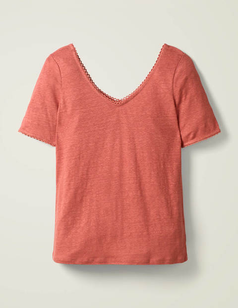 Serena Scallop Trim Linen Tee - Rouge Serena Scallop Trim Linen Tee - Rouge