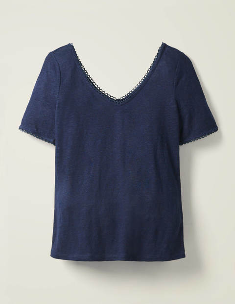 T-shirt Serena en lin à bordure festonnée - Bleu marine T-shirt Serena en lin à bordure festonnée - Bleu marine