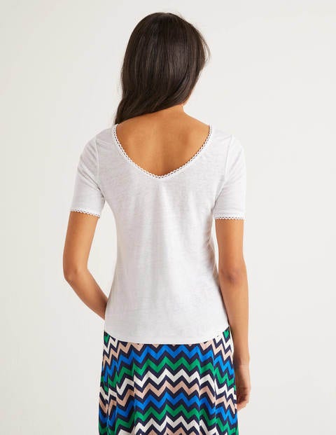 Serena Scallop Trim Linen Tee - White Serena Scallop Trim Linen Tee - White