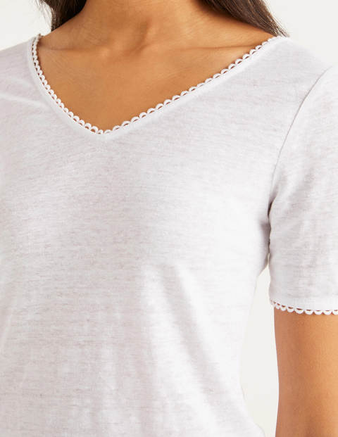 Serena Scallop Trim Linen Tee - White Serena Scallop Trim Linen Tee - White
