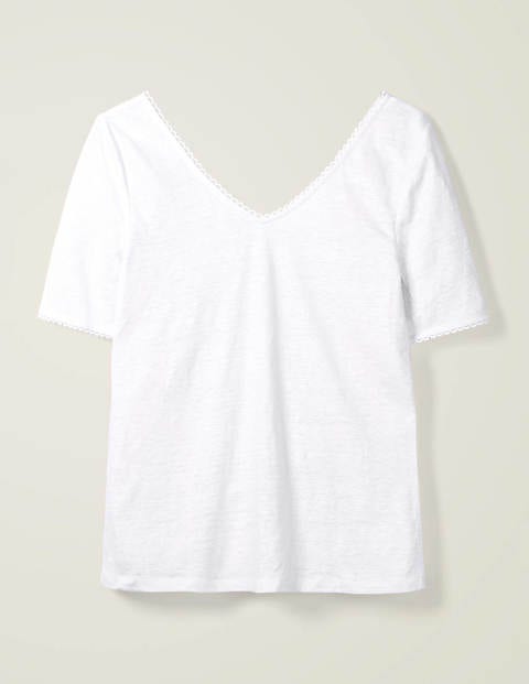 Serena Scallop Trim Linen Tee - White Serena Scallop Trim Linen Tee - White