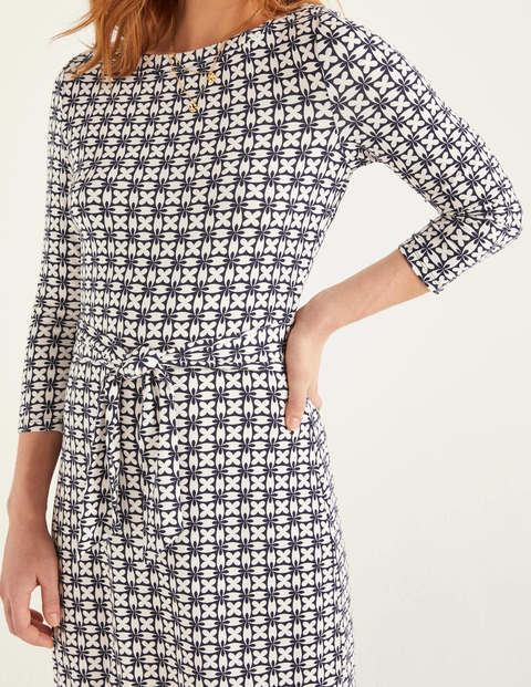 Sylvia Tie Jersey Tunic - Navy/Ivory, Retro Geo Sylvia Tie Jersey Tunic - Navy/Ivory, Retro Geo