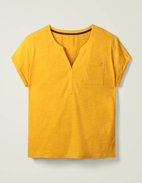 Das Baumwoll-T-Shirt Mit Umgekrempelten Bündchen - Sonnengelb Das Baumwoll-T-Shirt Mit Umgekrempelten Bündchen - Sonnengelb