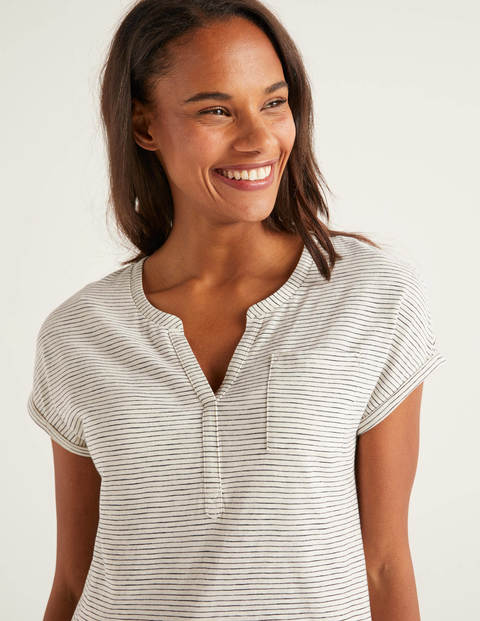The Cotton Turn Up Cuff Tee - Ivory/Navy The Cotton Turn Up Cuff Tee - Ivory/Navy