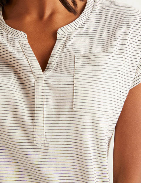 The Cotton Turn Up Cuff Tee - Ivory/Navy The Cotton Turn Up Cuff Tee - Ivory/Navy