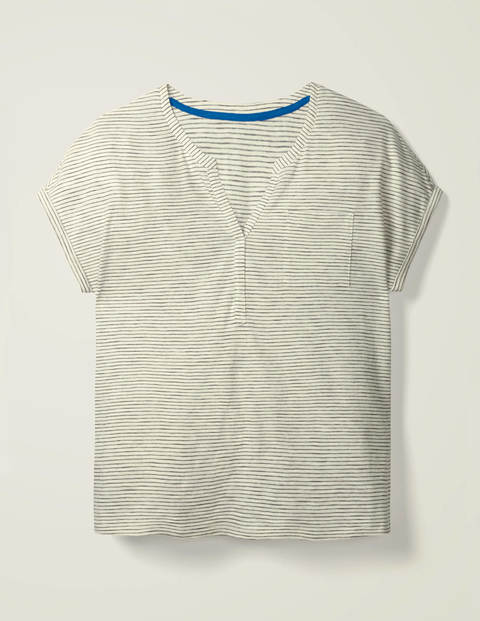 The Cotton Turn Up Cuff Tee - Ivory/Navy The Cotton Turn Up Cuff Tee - Ivory/Navy