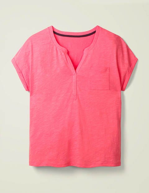Das Baumwoll-T-Shirt Mit Umgekrempelten Bündchen - Helles Pink Das Baumwoll-T-Shirt Mit Umgekrempelten Bündchen - Helles Pink
