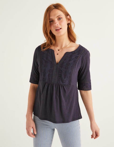 Margot Broderie Jersey Top - Navy Margot Broderie Jersey Top - Navy