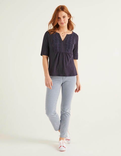 Margot Broderie Jersey Top - Navy Margot Broderie Jersey Top - Navy