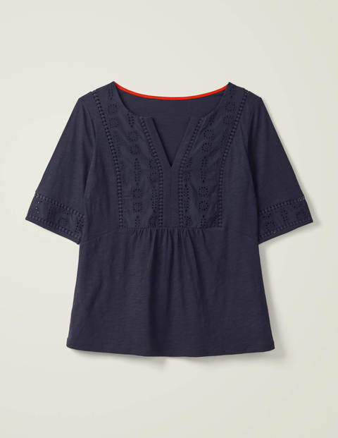 Margot Broderie Jersey Top - Navy Margot Broderie Jersey Top - Navy