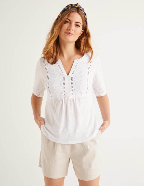 Margot Broderie Jersey Top - White Margot Broderie Jersey Top - White