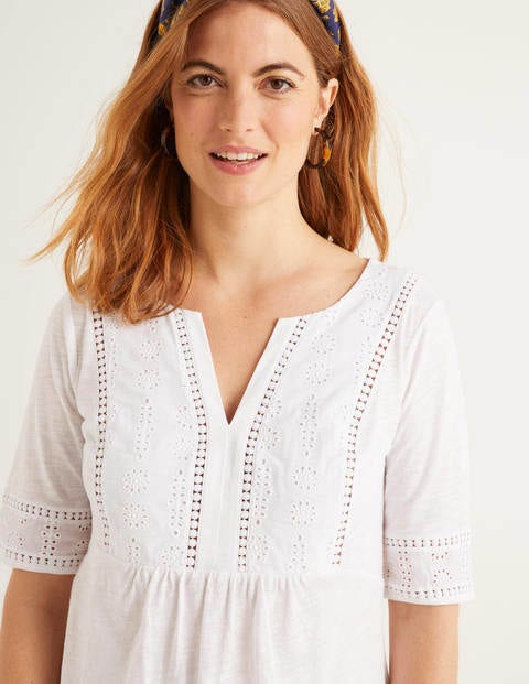 Margot Broderie Jersey Top - White Margot Broderie Jersey Top - White