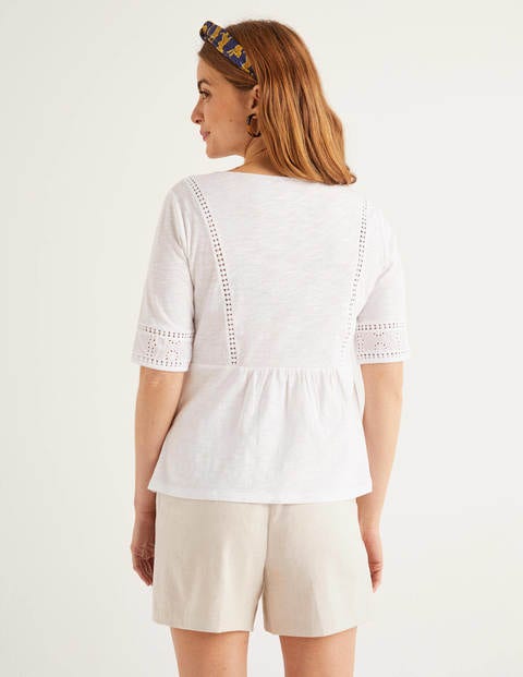 Margot Broderie Jersey Top - White Margot Broderie Jersey Top - White