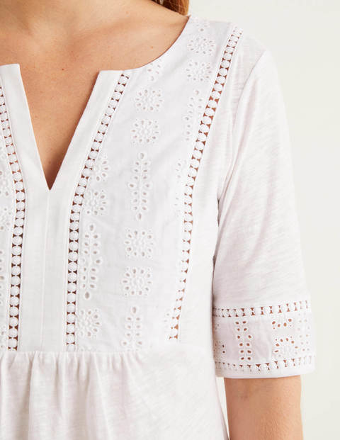 Margot Broderie Jersey Top - White Margot Broderie Jersey Top - White